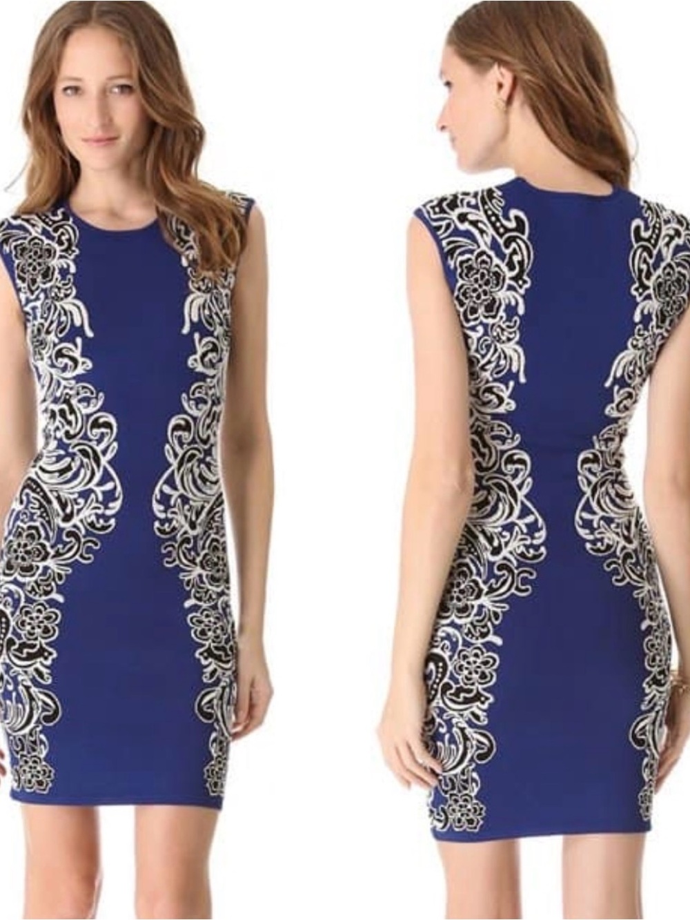 BCBGMaxAzria Cobalt Blue Midi Dress with White Floral Lace - Picture 9 of 9